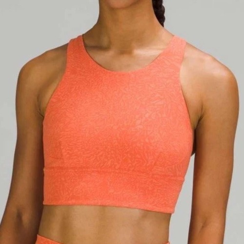 Lululemon Wunder Train Long Line Bra Emboss Coral Orange LW2CYJS Size 6 NEW